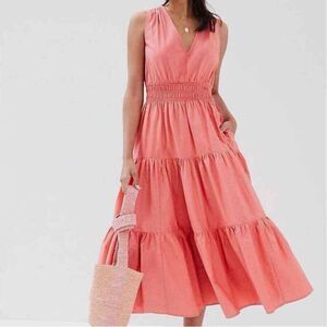 Anthropologie Maeve Sleeveless Tiered Maxi Dress Coral Size 8
